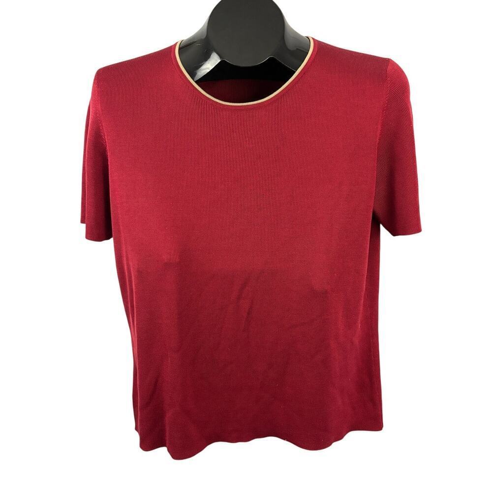Ann Taylor Red Short Sleeve Top LARGE 100% Silk Business Career Shirt